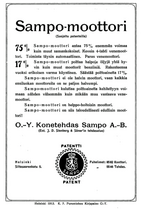 Sampo moottorin mainos 1913. Kansallisarkisto, pienpainatteet.