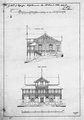 Hanasaarelle rakennetun talon eteläinen pääty(ylhäällä) ja fasaadi 1882
