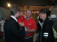 Mika Väisänen talking with the crew of La Morena, the Forsfält family