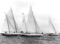 Regatta 1958,start, Estonia. Ketch on left with sailnumber G 25 is Vanemuine, ex Albatross V (original number G 15). Ketch with number G 26 has Estonian name Eha. The yacht is said to be constructed in about 1906.The mizzen was added in Estonia. Yacht on right with sailnumber G 18 is Birgitta. All boats are supposed to be originally German yachts. Foto: copyright Priit Veski, Estonia