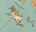 Rajasaari (Råholmen) Humallahdessa 1909. Helsingin kaupunginarkisto, kaupunkisuunnitteluvirasto, asemakaavaosaston arkisto. Osa kartasta